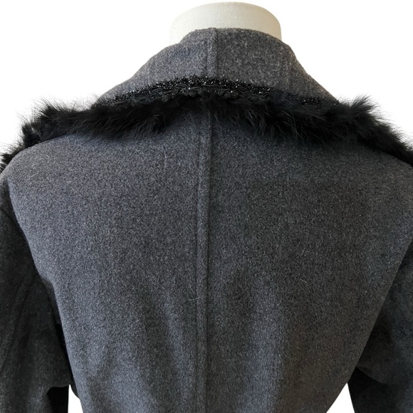 PAINC’S WOOL CASHMERE BELTED COAT SHAWL COLLAR BEADED TRIM ITALIAN LUXURY 46-10 - Picture 6 of 13